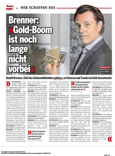Brenner: Gold-Boom ist noch lange nicht vorbei