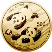 Gold China Panda 30 g - diverse Jahrgänge