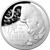 Silber 1 oz Lunar Tiger PP gewölbte Prägung - RAM 2022