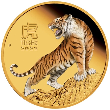 Gold Lunar III 1 oz Tiger PP - coloriert 2022