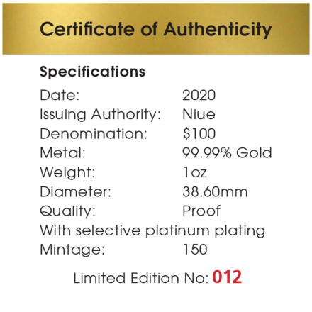 Gold Ameisenigel 1 oz - PP 2020 - platinbeschichtet