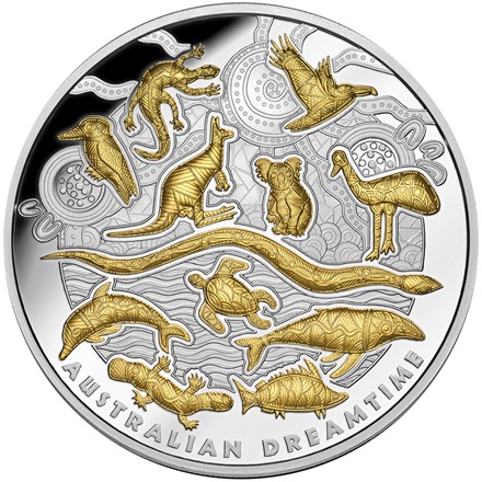 Silber Australian Dreamtime - 5 oz High Relief vergoldet