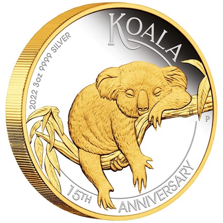 Silber Koala 3 oz PP - 15. Jubiläum - Teilvergoldet 2022