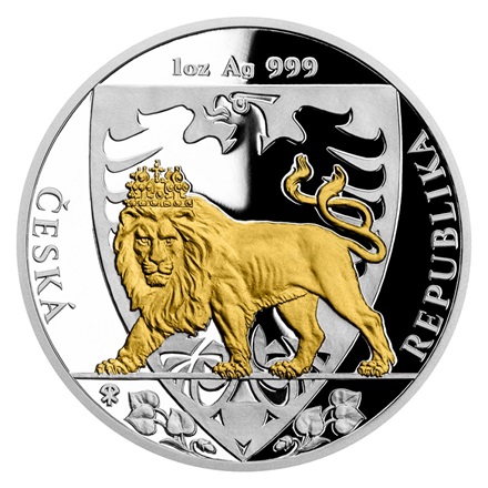 Silber Tschechischer Löwe - 1 oz Teilvergoldet - 2020