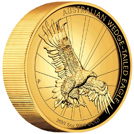 Gold Wedge Tailed Eagle 5 oz PP - High Relief 2019