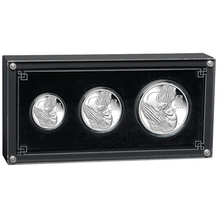 Silber Lunar III 3 Coin Set Maus PP inkl. Box und COA
