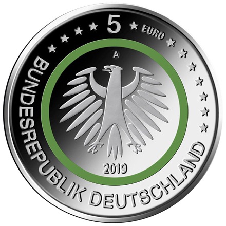 5 Euro Münze Deutschland 2019 - Gemäßigte Zone (grüner Ring)