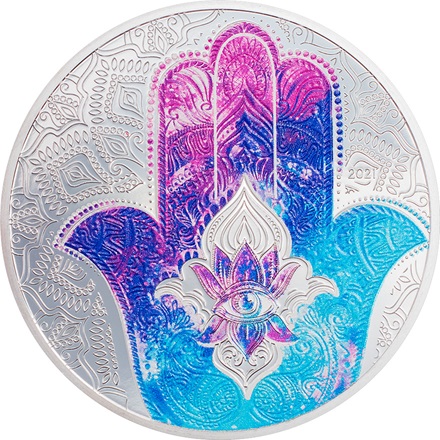 Silber Hand of Hamsa 1 oz PP - coloriert